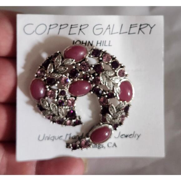 Vtg John Hill Copper Gallery Pink Purple Swoosh Pin Brooch on Card - Picture 3 of 4